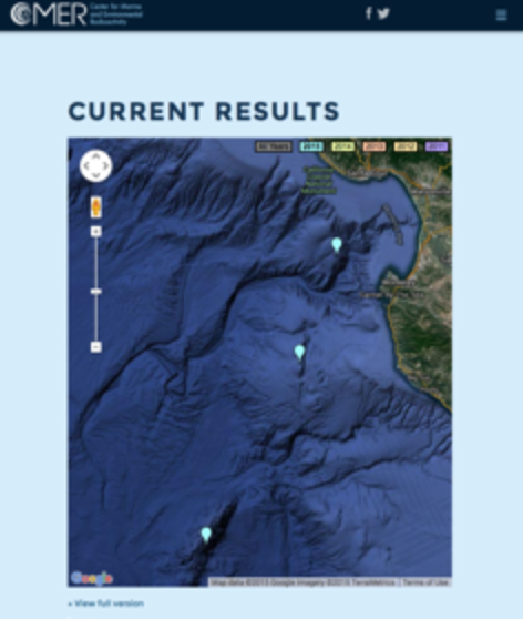Three locations (light blue markers) offshore of Central California where water samples were collected for Fukushima radionuclide testing (north to south): eastern Smooth Ridge, Sur Ridge, and Davidson Seamount. Credit: Woods Hole Oceanographic Institution.